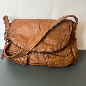 Lucky Brand Stash Hobo Shoulder Whipstitch Flap Retro Bag purse Saddle Brown